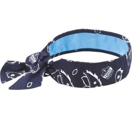 ERGODYNE Chill-Its Evap. Cooling Bandana w/ Built-In Cooling Towel, Tie, Navy Western,  12564